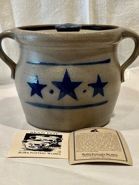 Vintage Rowe Pottery Blue Star Bean Pot